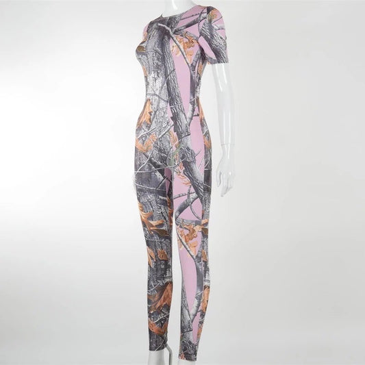 Leaf print women’s jumpsuit o-Neck